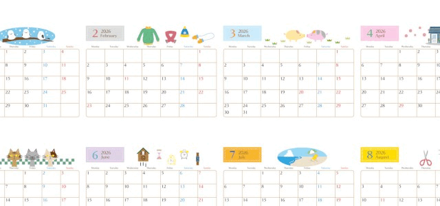 2026年間カレンダー♪A4横型の月曜始まりで余白が広く整ったレイアウト！無料でダウンロードできます！