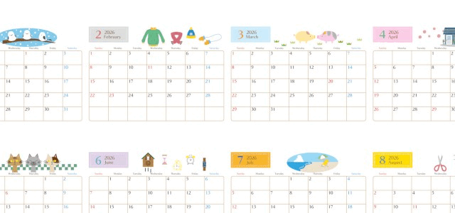 A4一枚で使える2026年間カレンダー♪横向きの日曜始まりで品のあるかわいい雰囲気！無料ダウンロードできます！