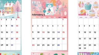 年間カレンダー2026はA4縦型の月曜始まり♪ワクワクが続くカラフルおしゃれなデザイン！無料ダウンロード可能！