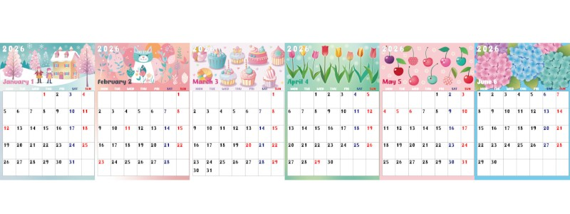 2026年版年間カレンダー♪A4縦型の月曜始まりで毎日を見るのが楽しみになる！無料でダウンロードできます！