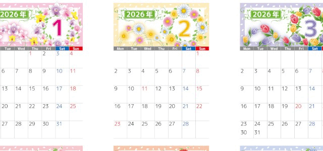 年間カレンダー2026はA4縦型の月曜始まり♪上品で落ち着いた花イラストが魅力！無料ダウンロード可能！