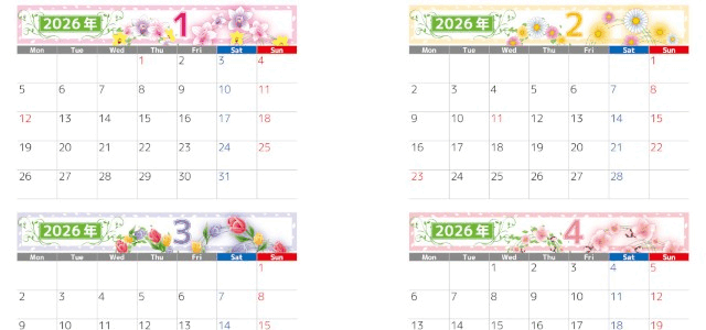 2026年の年間カレンダーはA4横型の月曜始まり♪落ち着いたおしゃれ花デザイン！無料ダウンロード可能！