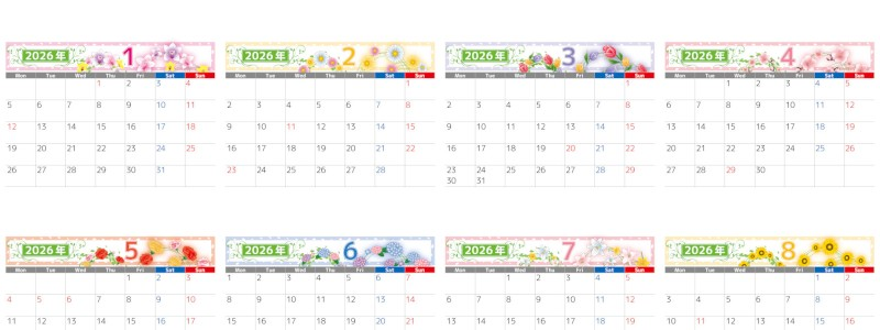 2026年間カレンダー♪A4横型の月曜始まりで上品で使いやすい実用レイアウト！無料でダウンロードできます！