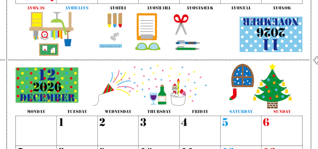 2026年の卓上カレンダー(11月・12月)は月曜始まり♪おしゃれなイラスト付き♪折り方が分かりやすいガイド付：無料(2026-000311-1231)
