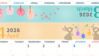2026年の卓上カレンダー(3月・4月)は月曜始まり♪かわいい書き込みしやすい日付欄大きめのA4無料素材♪(2026-001003-0431)