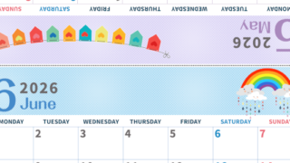 2026年の卓上カレンダー(5月・6月)は月曜始まり♪かわいい書き込みしやすい日付欄大きめのA4無料素材♪(2026-001005-0631)