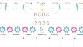 2026年の卓上カレンダー(5月・6月)は日曜始まり♪おしゃれなオリジナルイラスト素材♪家族にもおすすめ♪A4／無料(2026-001105-0630)