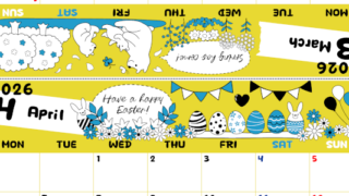 2026年の卓上カレンダー(3月・4月)は月曜始まり♪おしゃれな書き込みしやすい日付欄大きめのA4無料素材♪(2026-001203-0431)