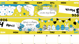 2026年の卓上カレンダー(3月・4月)は日曜始まり♪おしゃれな書き込みしやすい日付欄大きめのA4無料素材♪(2026-001203-0430)