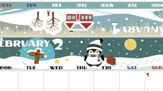 2026年の卓上カレンダー(1月・2月)は月曜始まり♪ポップな書き込みしやすい日付欄大きめのA4無料素材♪(2026-001401-0231)