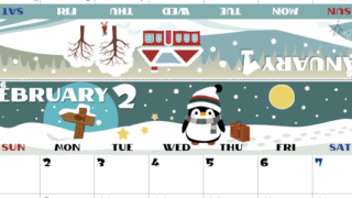 2026年の卓上カレンダー(1月・2月)は日曜始まり♪ポップな書き込みしやすい日付欄大きめのA4無料素材♪(2026-001401-0230)