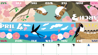 2026年の卓上カレンダー(3月・4月)は日曜始まり♪ポップな書き込みしやすい日付欄大きめのA4無料素材♪(2026-001403-0430)