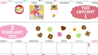 2026年の卓上カレンダー(1月・2月)は月曜始まり♪ポップな家族でも使えるオリジナルイラストつき：ダウンロード無料(2026-001601-0231)