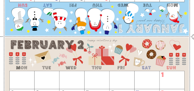 2026年の卓上カレンダー(1月・2月)は月曜始まり♪おしゃれな家族でも使えるオリジナルイラストつき：ダウンロード無料(2026-001701-0231)