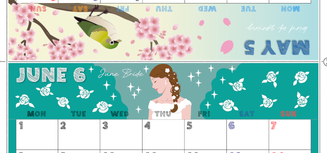 2026年の卓上カレンダー(5月・6月)は月曜始まり♪おしゃれな家族でも使えるオリジナルイラストつき：ダウンロード無料(2026-001705-0631)