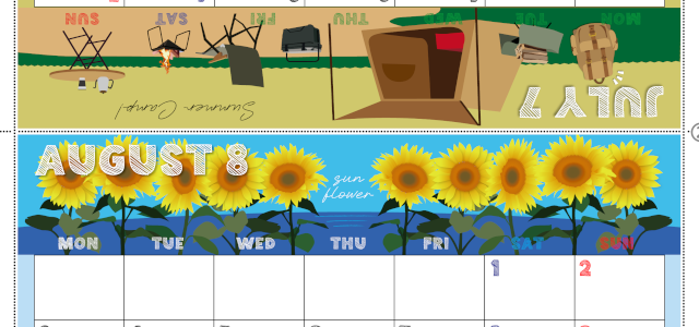 2026年の卓上カレンダー(7月・8月)は月曜始まり♪おしゃれな家族でも使えるオリジナルイラストつき：ダウンロード無料(2026-001707-0831)