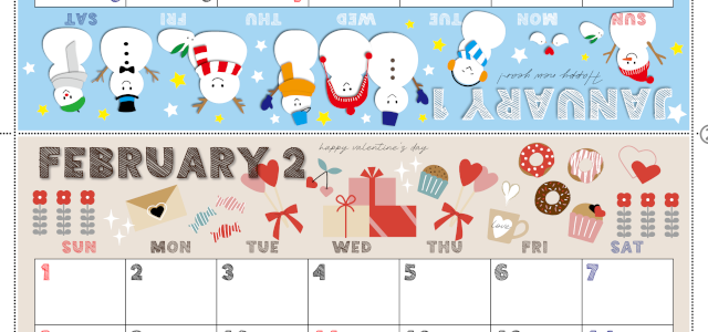 2026年の卓上カレンダー(1月・2月)は日曜始まり♪おしゃれな家族でも使えるオリジナルイラストつき：ダウンロード無料(2026-001701-0230)