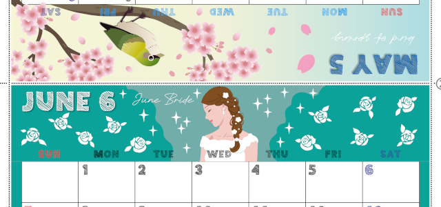 2026年の卓上カレンダー(5月・6月)は日曜始まり♪おしゃれな家族でも使えるオリジナルイラストつき：ダウンロード無料(2026-001705-0630)