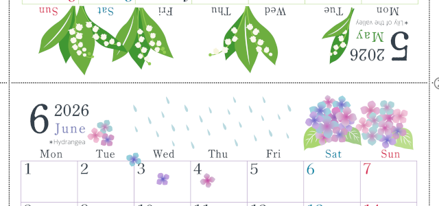 2026年の卓上カレンダー(5月・6月)は月曜始まり♪おしゃれなだけでなく使い方も簡単♪A4サイズ／プリント無料(2026-001905-0631)