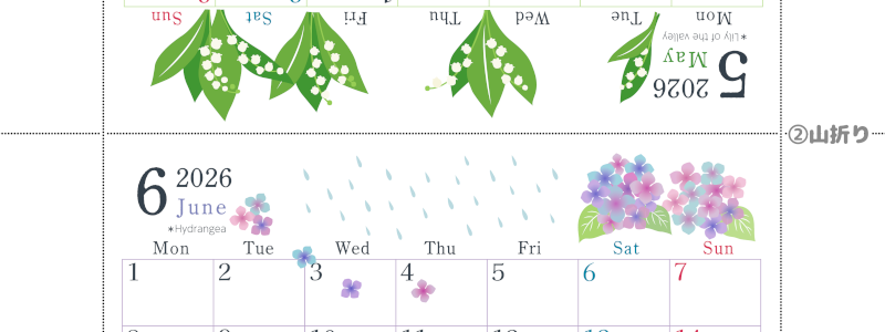 2026年の卓上カレンダー(5月・6月)は月曜始まり♪おしゃれなだけでなく使い方も簡単♪A4サイズ／プリント無料(2026-001905-0631)