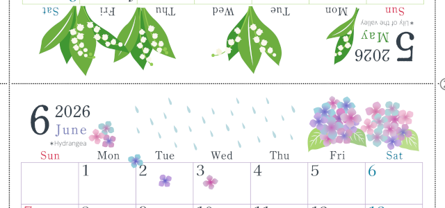 2026年の卓上カレンダー(5月・6月)は日曜始まり♪おしゃれなだけでなく使い方も簡単♪A4サイズ／プリント無料(2026-001905-0630)