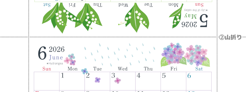 2026年の卓上カレンダー(5月・6月)は日曜始まり♪おしゃれなだけでなく使い方も簡単♪A4サイズ／プリント無料(2026-001905-0630)
