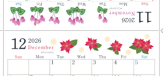 2026年の卓上カレンダー(11月・12月)は日曜始まり♪おしゃれなだけでなく使い方も簡単♪A4サイズ／プリント無料(2026-001911-1230)
