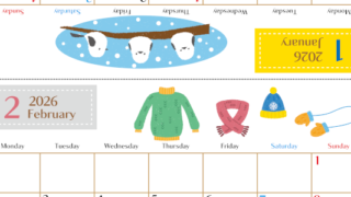 2026年の卓上カレンダー(1月・2月)は月曜始まり♪かわいい文字も大きめで見やすい♪無料でA4プリント♪(2026-002101-0231)