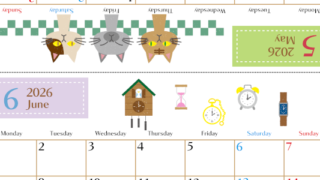2026年の卓上カレンダー(5月・6月)は月曜始まり♪かわいい文字も大きめで見やすい♪無料でA4プリント♪(2026-002105-0631)