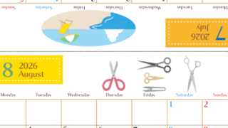 2026年の卓上カレンダー(7月・8月)は月曜始まり♪かわいい文字も大きめで見やすい♪無料でA4プリント♪(2026-002107-0831)