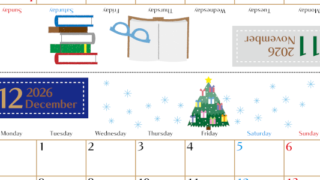 2026年の卓上カレンダー(11月・12月)は月曜始まり♪かわいい文字も大きめで見やすい♪無料でA4プリント♪(2026-002111-1231)