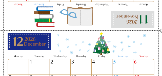 2026年の卓上カレンダー(11月・12月)は月曜始まり♪かわいい文字も大きめで見やすい♪無料でA4プリント♪(2026-002111-1231)