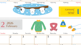 2026年の卓上カレンダー(1月・2月)は日曜始まり♪かわいい文字も大きめで見やすい♪無料でA4プリント♪(2026-002101-0230)