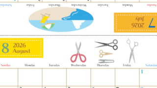 2026年の卓上カレンダー(7月・8月)は日曜始まり♪かわいい文字も大きめで見やすい♪無料でA4プリント♪(2026-002107-0830)