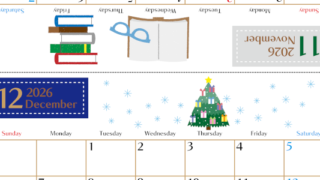 2026年の卓上カレンダー(11月・12月)は日曜始まり♪かわいい文字も大きめで見やすい♪無料でA4プリント♪(2026-002111-1230)