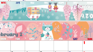 2026年の卓上カレンダー(1月・2月)は月曜始まり♪かわいいので予定の書き込みが楽しくなる♪無料／A4サイズ(2026-002201-0231)