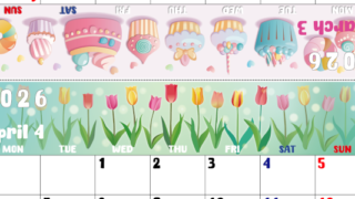 2026年の卓上カレンダー(3月・4月)は月曜始まり♪かわいいので予定の書き込みが楽しくなる♪無料／A4サイズ(2026-002203-0431)