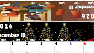 2026年の卓上カレンダー(11月・12月)は月曜始まり♪かわいいので予定の書き込みが楽しくなる♪無料／A4サイズ(2026-002211-1231)