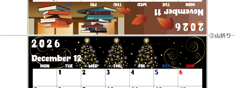 2026年の卓上カレンダー(11月・12月)は月曜始まり♪かわいいので予定の書き込みが楽しくなる♪無料／A4サイズ(2026-002211-1231)