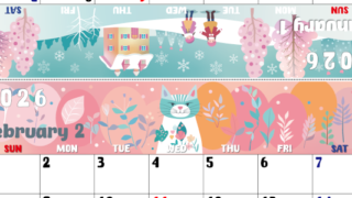 2026年の卓上カレンダー(1月・2月)は日曜始まり♪かわいいので予定の書き込みが楽しくなる♪無料／A4サイズ(2026-002201-0230)