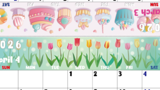 2026年の卓上カレンダー(3月・4月)は日曜始まり♪かわいいので予定の書き込みが楽しくなる♪無料／A4サイズ(2026-002203-0430)