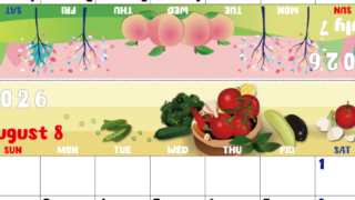 2026年の卓上カレンダー(7月・8月)は日曜始まり♪かわいいので予定の書き込みが楽しくなる♪無料／A4サイズ(2026-002207-0830)