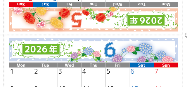 2026年の卓上カレンダー(5月・6月)は月曜始まり♪おしゃれなので予定の書き込みが楽しくなる♪無料／A4サイズ(2026-002405-0631)