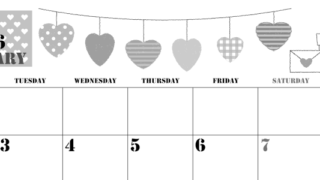 2026年2月横型モノクロの月曜始まり ラブレターイラストのかわいいA4無料白黒カレンダー(2026-00290201)