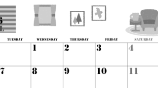 2026年4月横型モノクロの月曜始まり 新生活イラストのかわいいA4無料白黒カレンダー(2026-00290401)