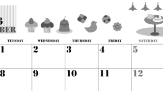 2026年9月横型モノクロの月曜始まり 食欲の秋イラストのかわいいA4無料白黒カレンダー(2026-00290901)