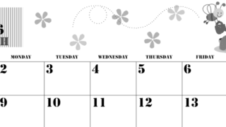 2026年3月横型モノクロの日曜始まり パンケーキイラストのかわいいA4無料白黒カレンダー(2026-00290300)