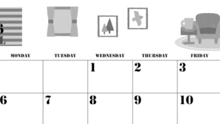 2026年4月横型モノクロの日曜始まり 新生活イラストのかわいいA4無料白黒カレンダー(2026-00290400)