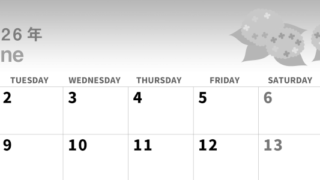 2026年6月横型モノクロの月曜始まり 紫陽花イラストのかわいいA4無料白黒カレンダー(2026-00300601)