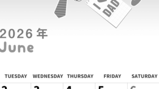 2026年6月縦型モノクロの月曜始まり 父の日イラストのかわいいA4無料白黒カレンダー(2026-00310611)